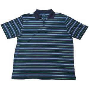 Nike Golf Dri Fit Mens Striped Polo Shirt Short Sleeve XL Black‎ Green Blue